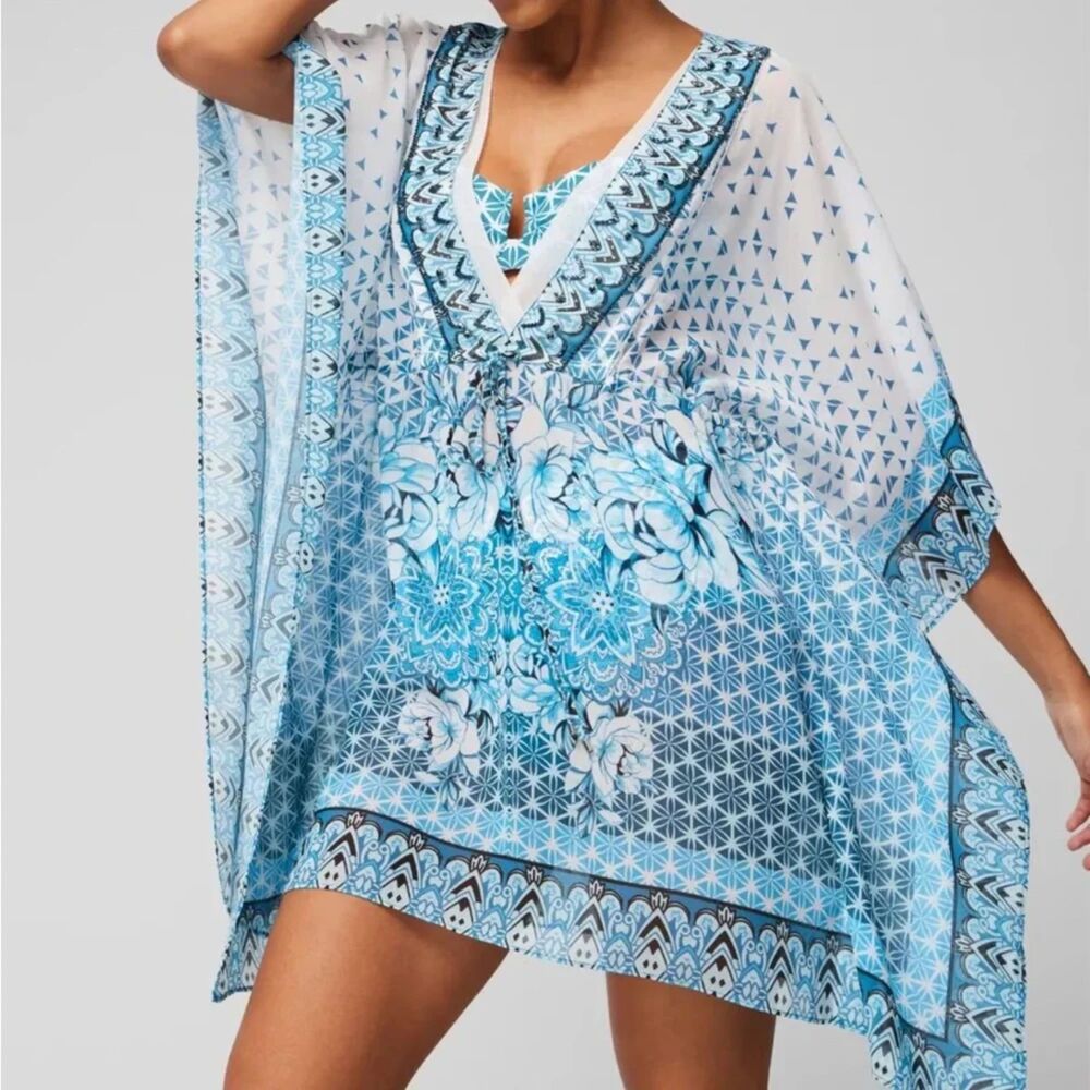 NWT WHBM Embellished Mandala V-Neck Caftan Cover Up One Size Resort Boho $120